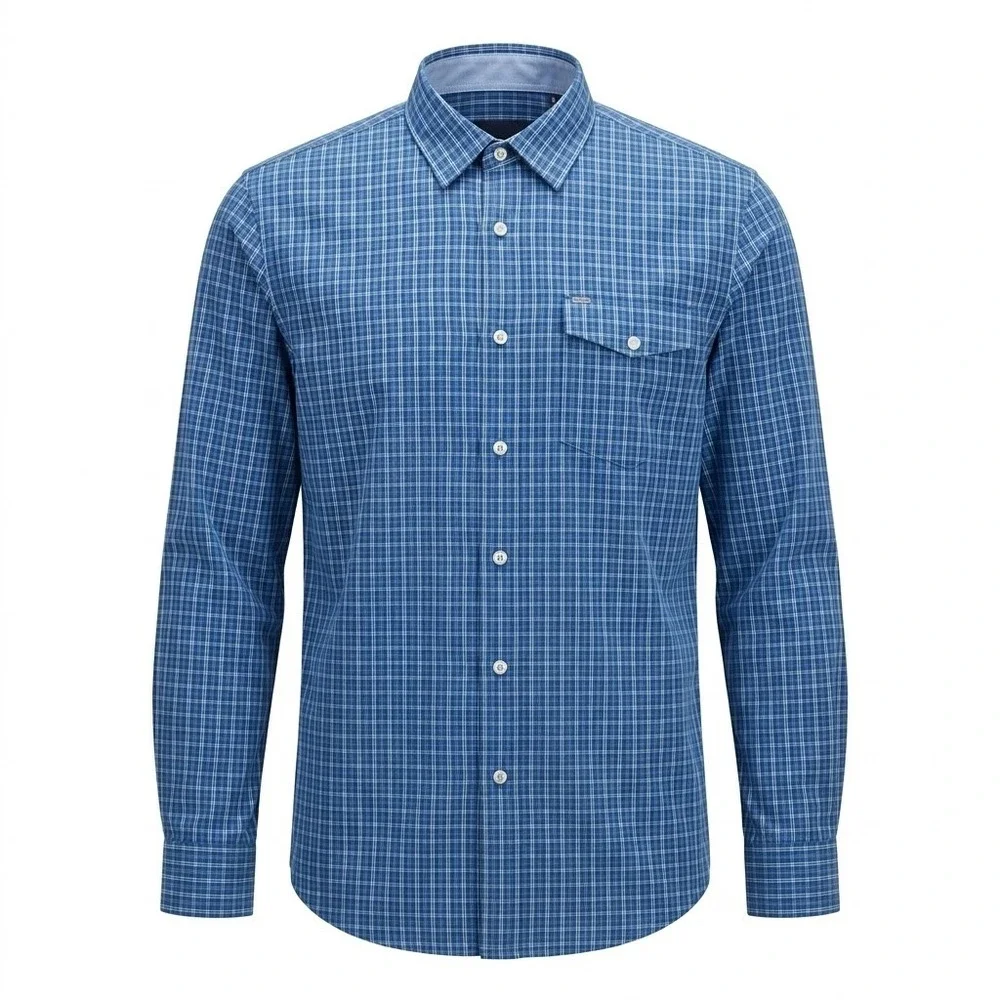 Criquet Mens Blue Plaid Western Pearl Snap Performance Shirt Large - CJ - Picture 1 of 8